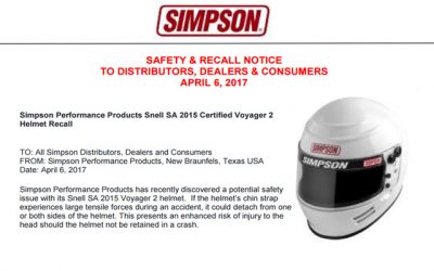 Helmet Recall Notice