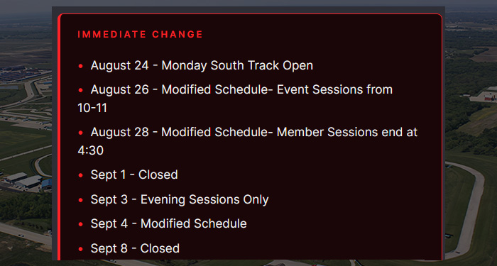 Track Schedule Update • Remainder of the Month