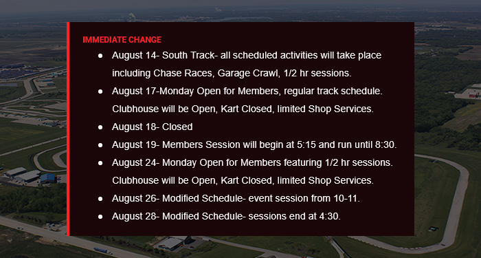 Track Schedule Update • Remainder of the Month